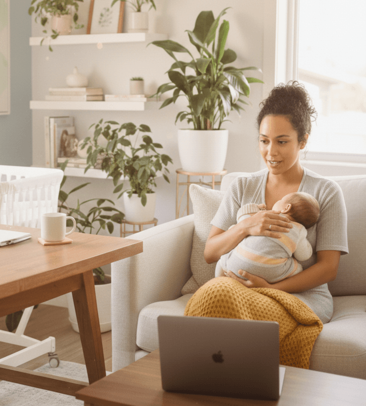Texas mom in comfortable virtual therapy session