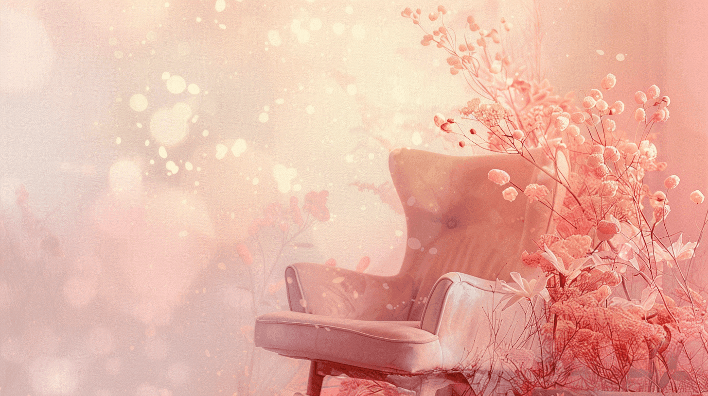 Watercolor of an empty armchair in a soft pink room