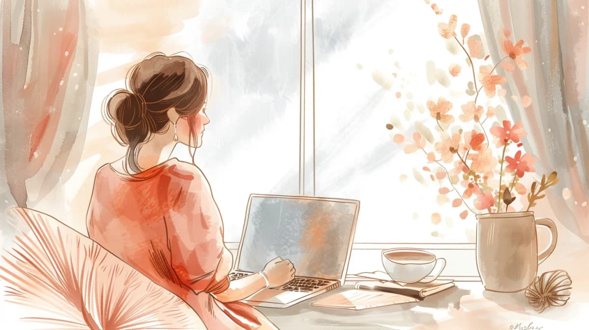 Woman having virtual therapy session from home